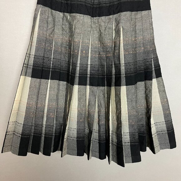 Vintage Pleated Skirt Reversible Wool Gray‎ Black Cream Women 70s 80s Stripes - Picture 13 of 16